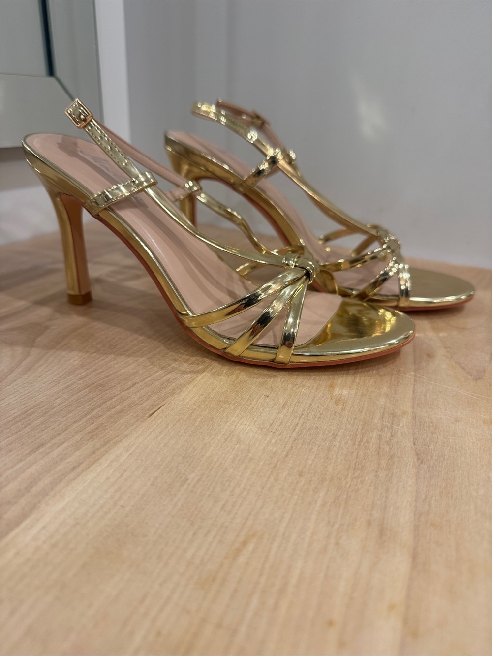 Gold Strappy High Heel Sandals - Women's Elegant Evening Shoes